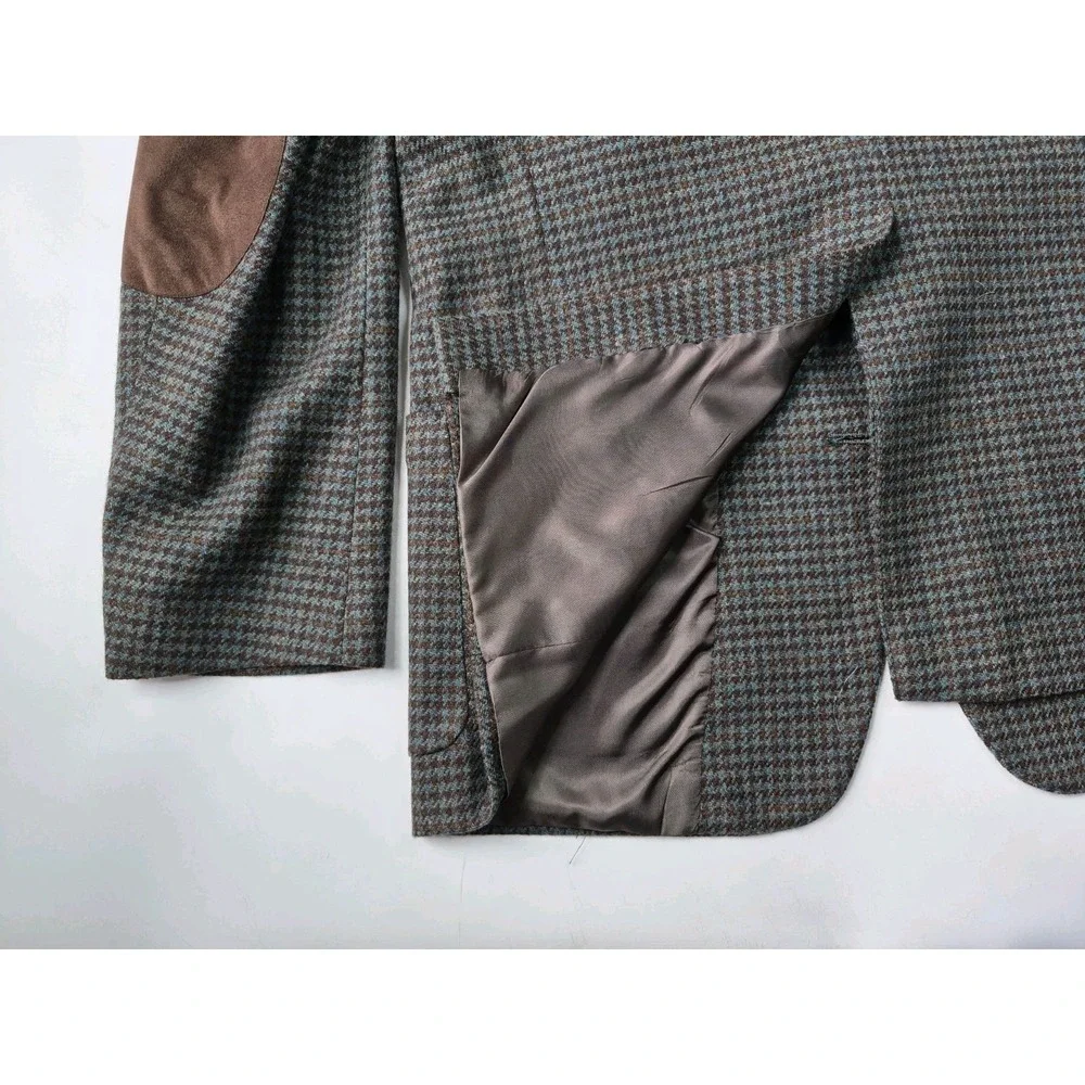 Allyn Saint George Mens Vintage Wool Sports Coat 45L Teal Brown Check USA W706